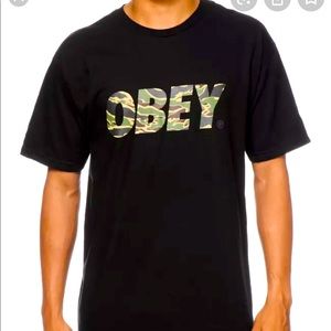 Obey Tiger Camo Font Black T-Shirt Brand New w Tag
